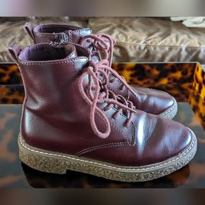 ZARA Girls Oxblood Lace up Combat Boots 32 or 13.5